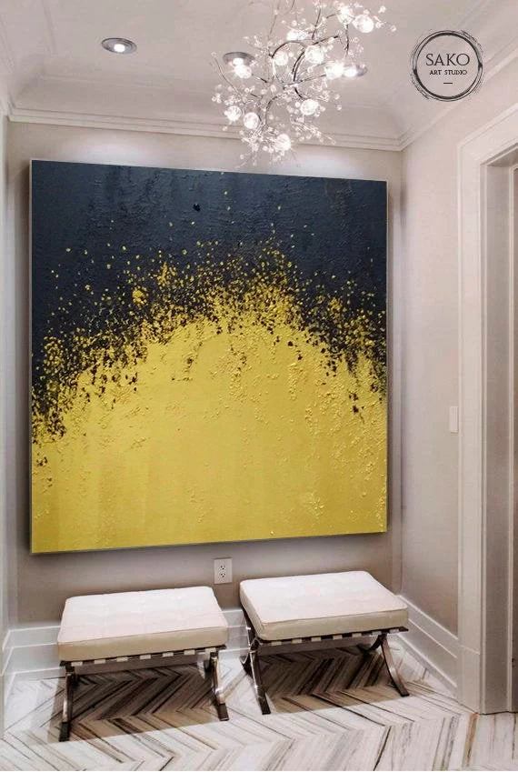 Office Hand-painted Painting Black Leaf Abstract Canvas Artwork SC2AE